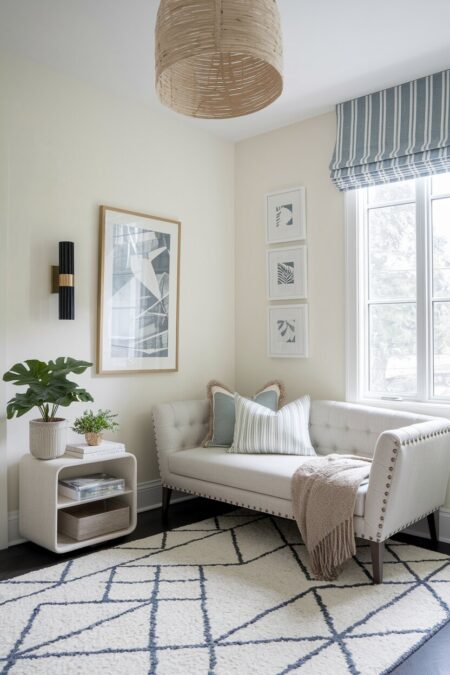 light room with a small daybed or chaise for rest and reading