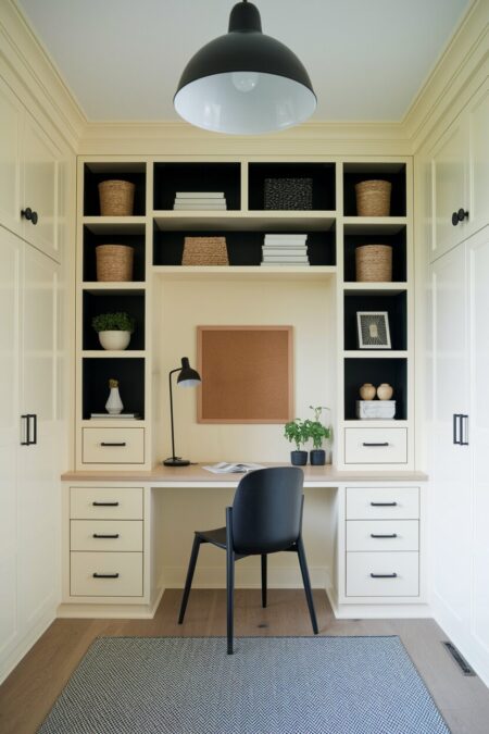 modern cream home office with black accents