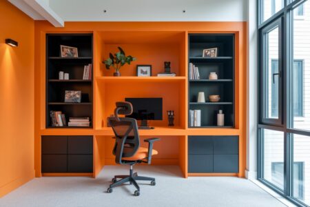 11 Orange Home Office Ideas to Energize Your Daily Workflow modern orange home office with an ergonomic chair