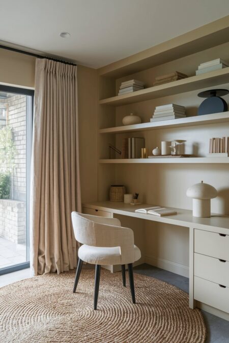 monochromatic beige home office