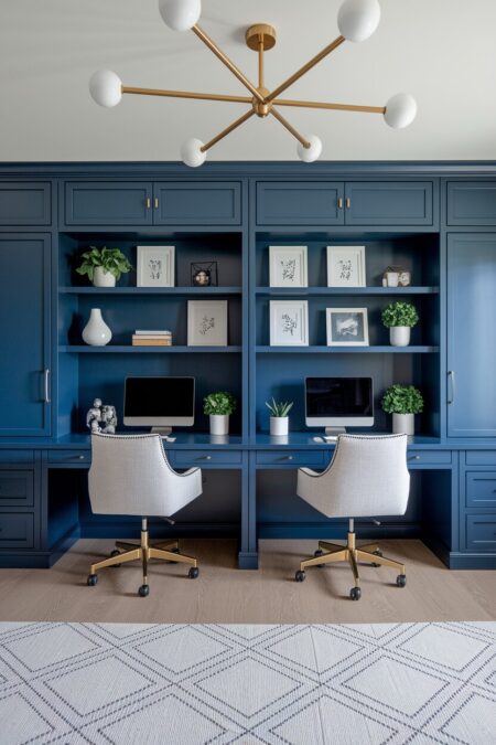 shared navy blue home office for two