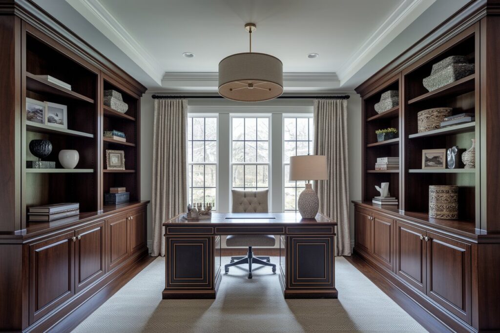 traditional style home office with wooden furniture