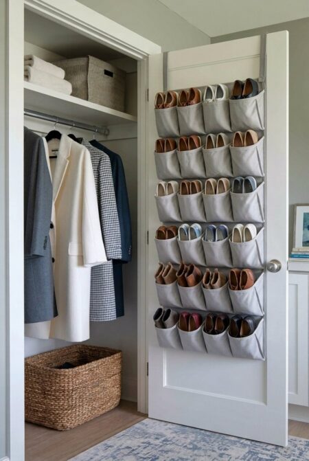 canvas over-the-door shoe organizer in the reach-in closet