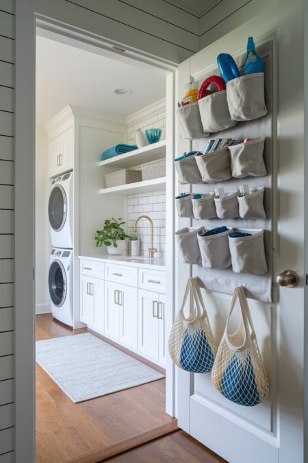 laundry room with over-the-door organizer with pockets for small items