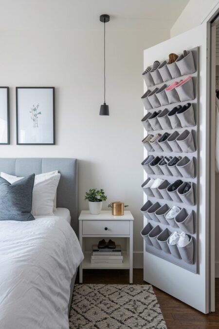 over the door pocket organizer in the small bedroom
