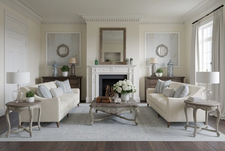 10 French Country Living Room Ideas to Create an Open, Breezy Provincial Oasis French country living room with cream sofas, coffee and side tables have curved legs with carvings