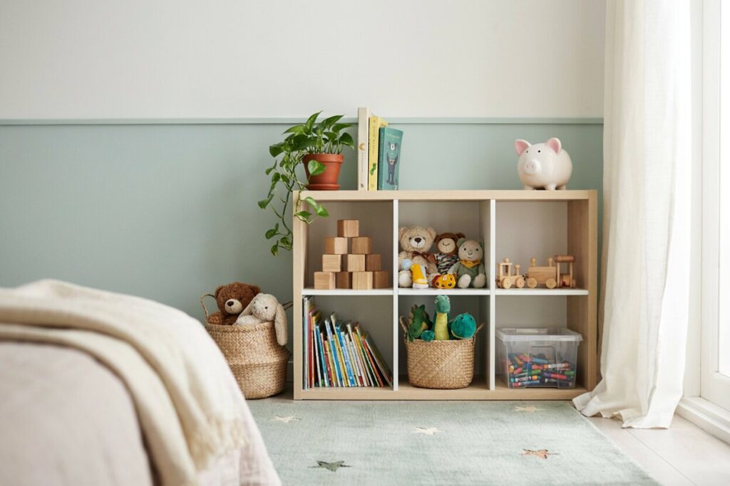 9 Toy Storage Ideas That Look Like Decor kids' bedroom has a cube storage organizer with toys